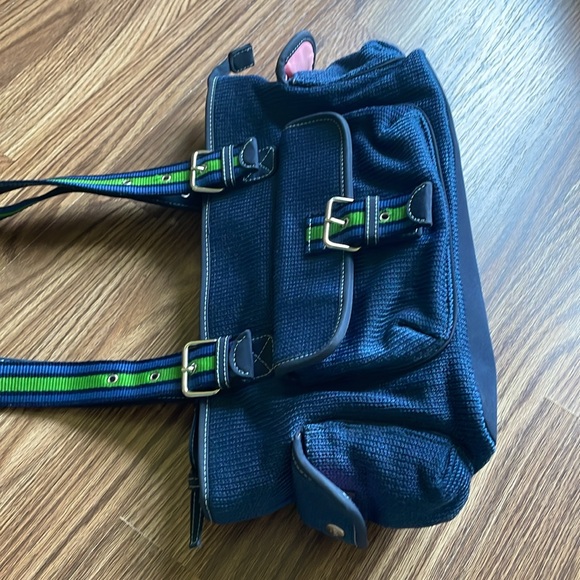 The Sak Blue Knit Preppy Shoulder Bag Green Accents EUC - Picture 3 of 10